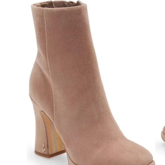 Sam Edelman Jaye Suede Taupe Heeled Boots - Picture 7 of 9